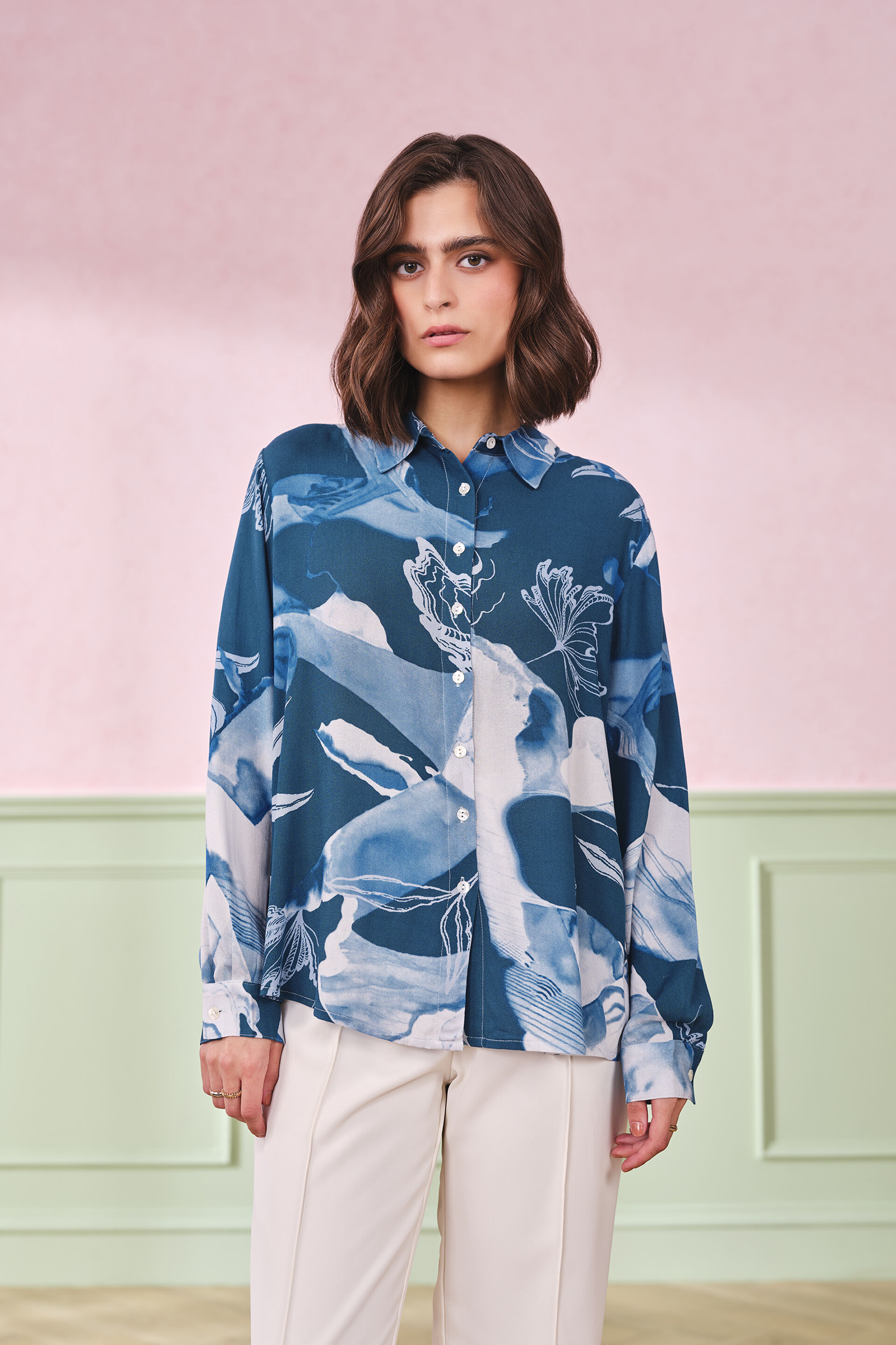 White Sky & Sand Viscose Top, Turquoise, image 3